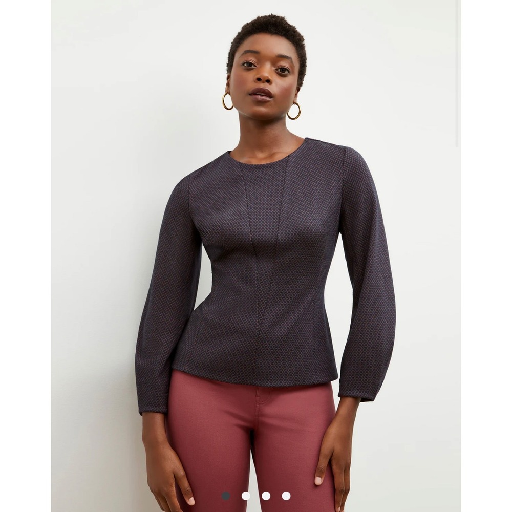 NWT MM LaFleur New York Women's Dark Pattern Long Sleeve Top Size S